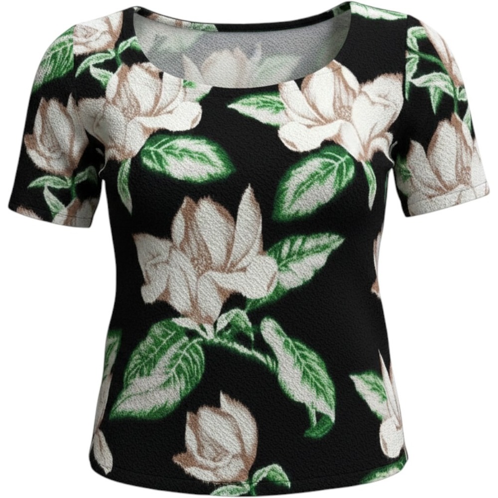 Anthropologie Postmark Floral Magnolia Side Zip Textured Short Sleeve Top Medium